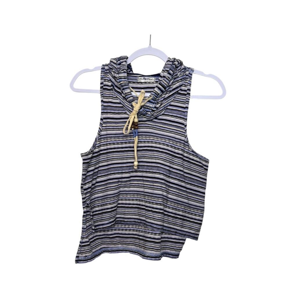 Free People On Fire Hoodie Tank Blouse Top Women S Blue Striped Boho Lightweight